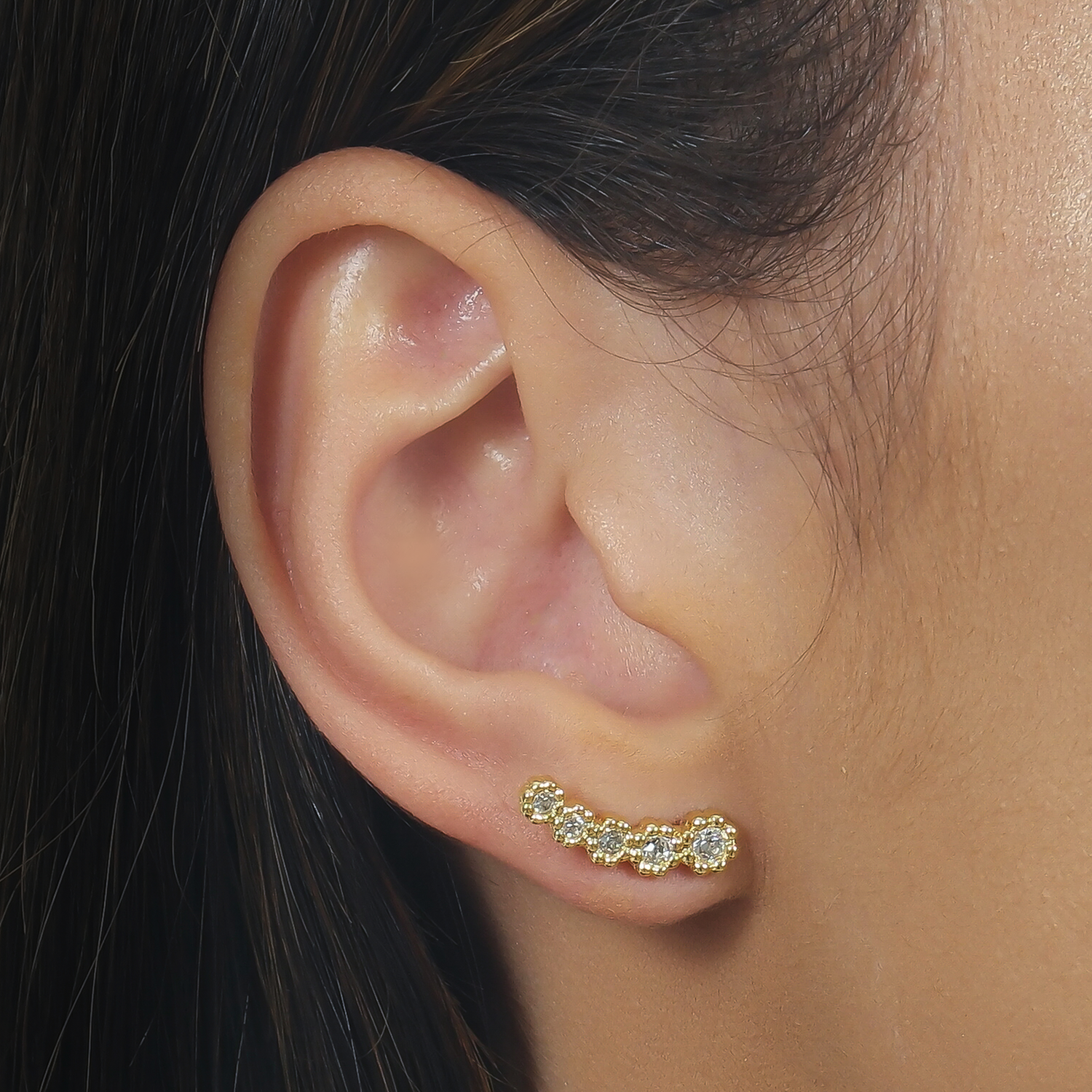 Brinco Ear Cuff 5 Zircônias 24K Mabilan + Promoção: 3 por 2
