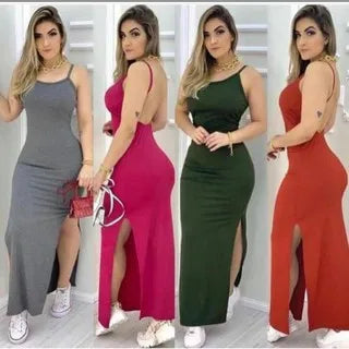 Vestido Feminino Longo Malha Canelada - Mabilan