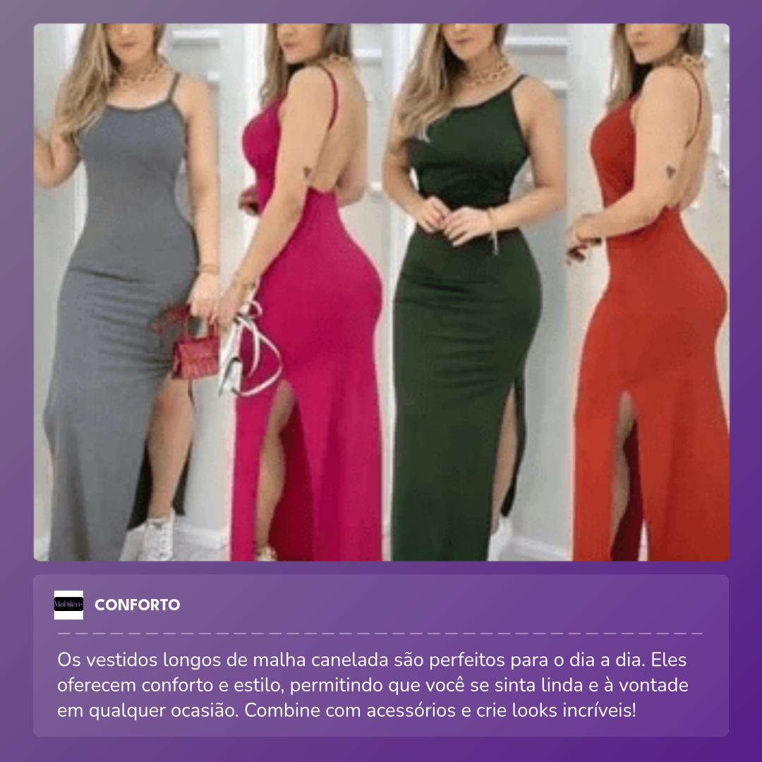 Vestido Feminino Longo Malha Canelada - Mabilan