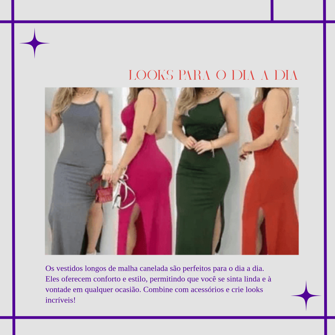 Vestido Feminino Longo Malha Canelada - Mabilan