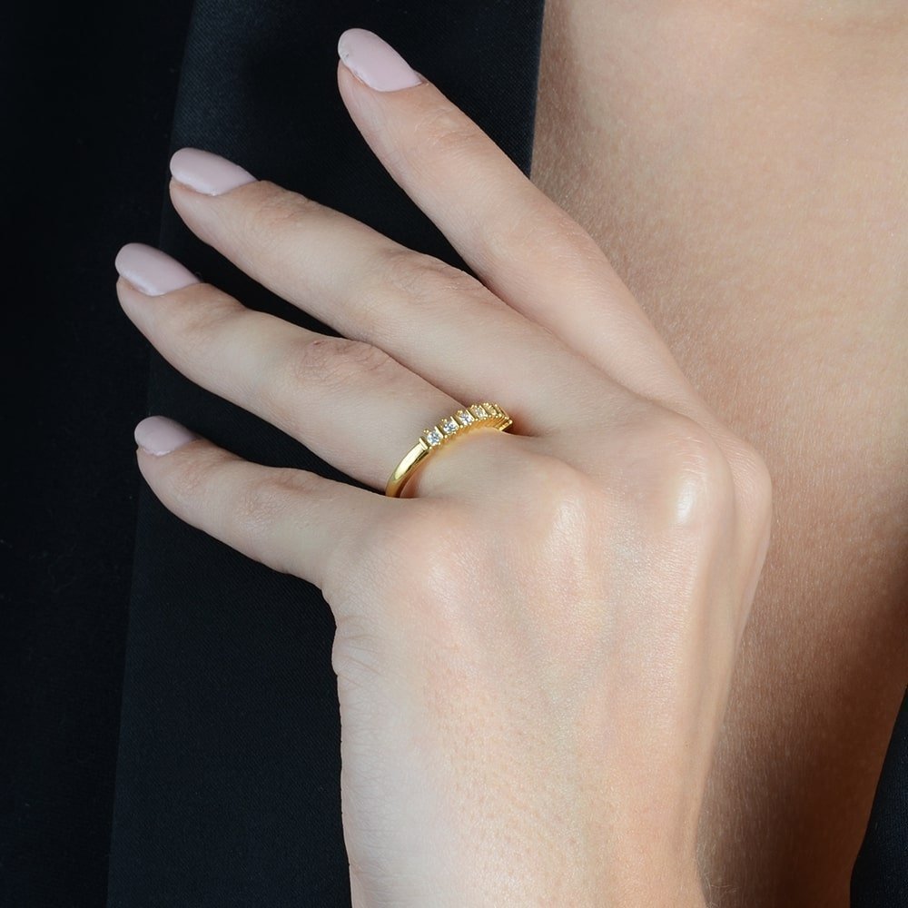 Anel Aparador 7 Zircônias Mabilan + 2 Brincos 24K Grátis