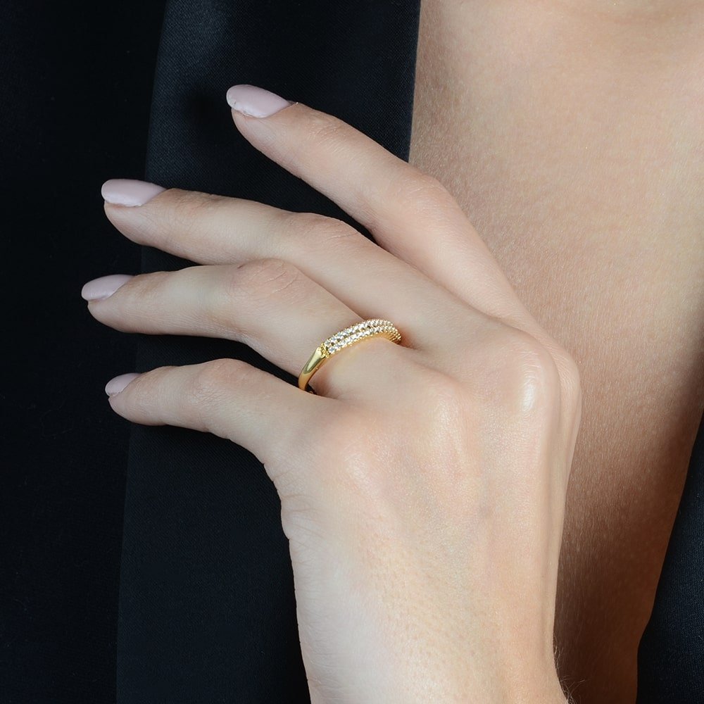 Anel Aparador Duplo Zircônia Mabilan + 2 Brincos 24K Grátis