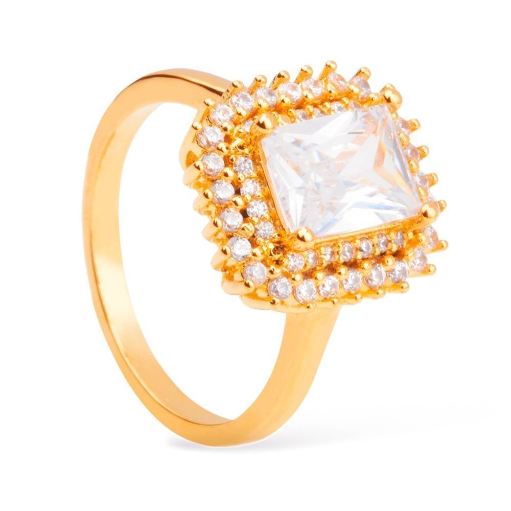 Anel Solitário Zircônia Mabilan + 2 Brincos 24K Grátis