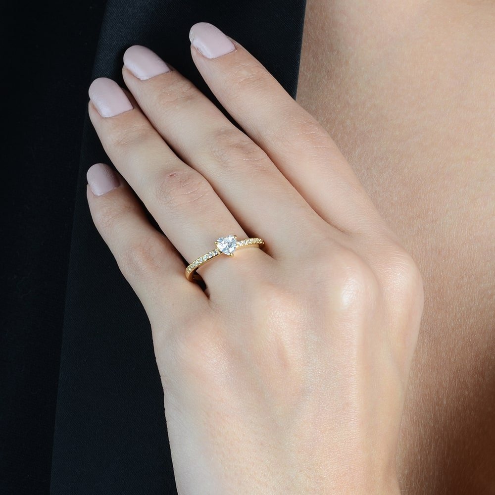 Anel Solitário Coração Zircônia Mabilan + 2 Brincos 24K Grátis