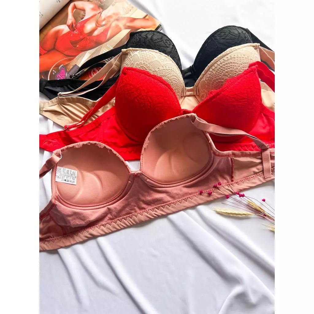 Kit 4 Sutiãs Reforçados Básico De Renda Com Bojo - Mabilan
