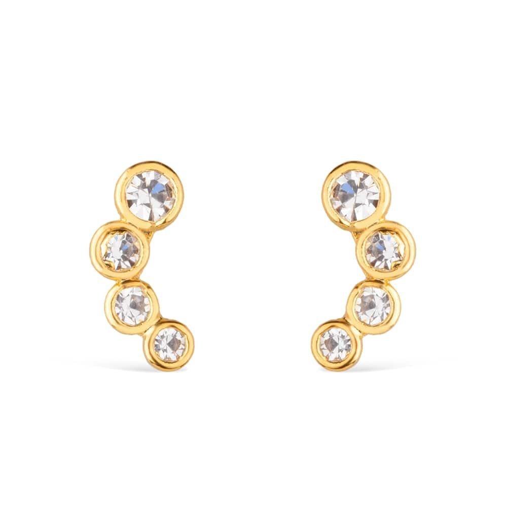 Brinco Dourado com 4 Pontos de Luz em Zircônia Ouro 24K -Mabilan