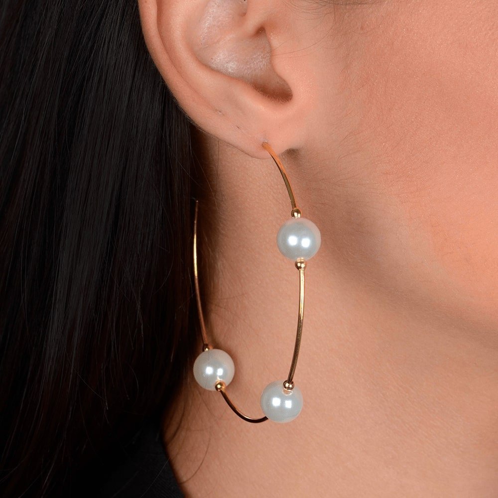 Brinco Argola Grande Pérolas 24K Mabilan + Promoção: 3 por 2