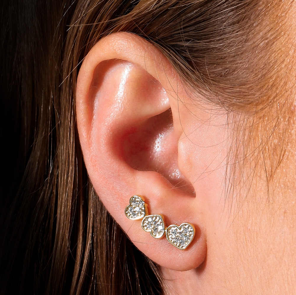 Brinco Ear Cuff Coração Zircônia 24K Mabilan + Promoção: 3 por 2