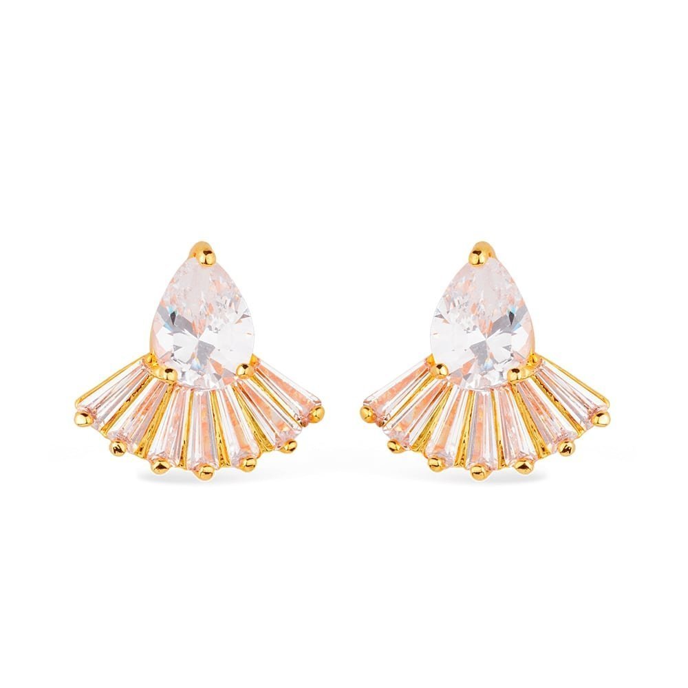 Brinco Dourado Gota e Coroa com 8 Pedras de Zircônia- Mabilan