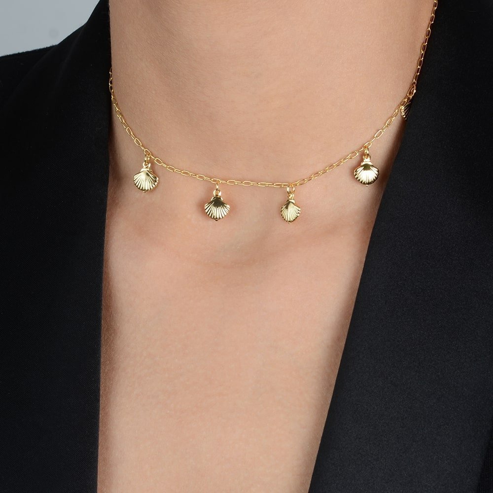 Colar Dourado de Concha Ouro 24K - Mabilan