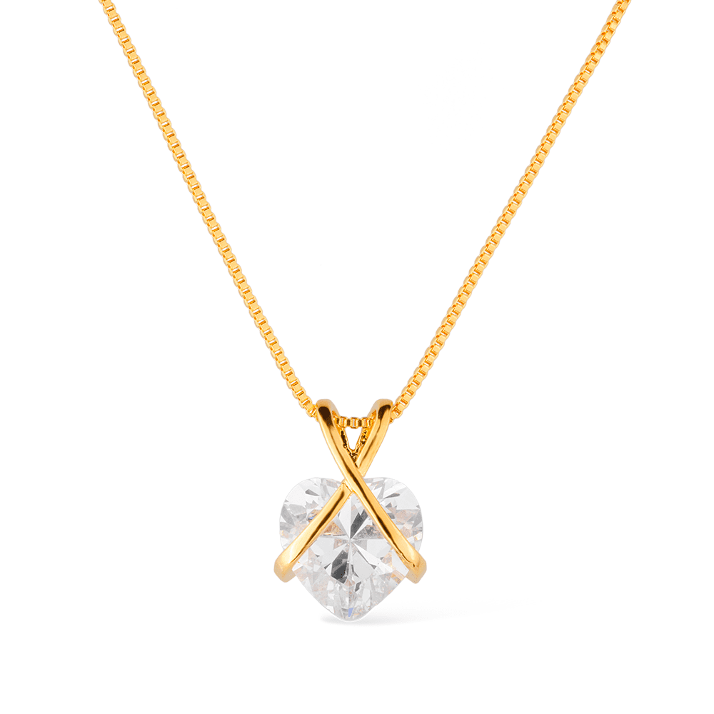 Colar Dourado de Zircônia em Formato de Coração Ouro 24K - Mabilan
