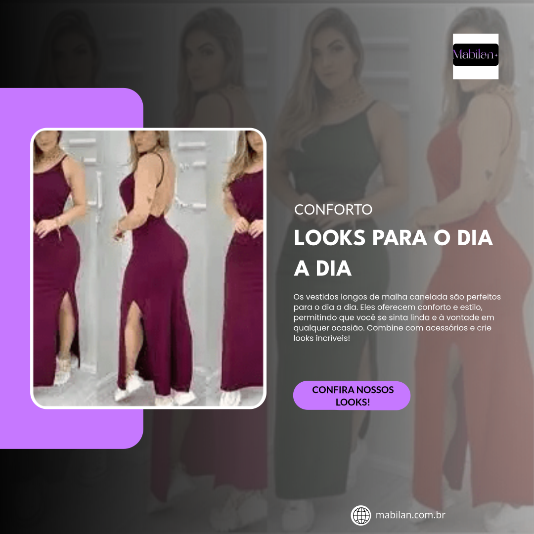 Vestido Feminino Longo Malha Canelada - Mabilan