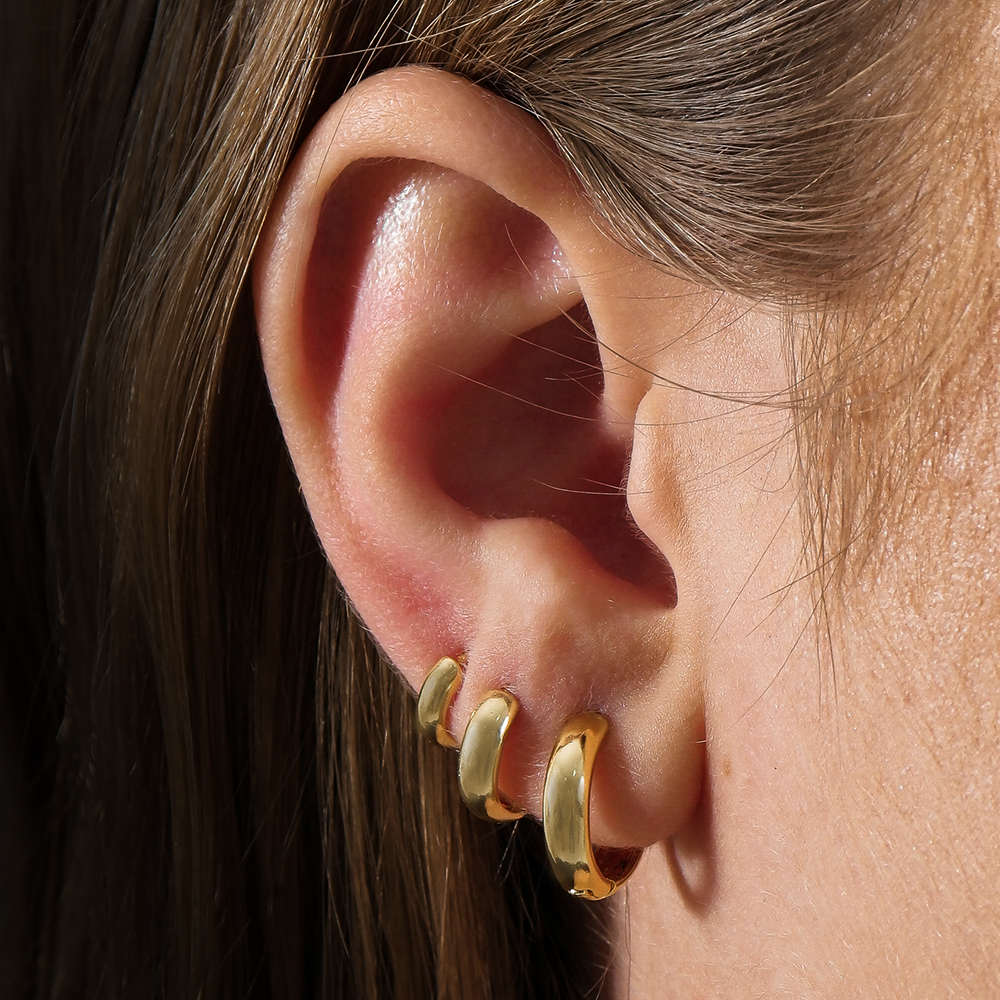 Trio Dourado de Argolinhas ouro 24K - Mabilan