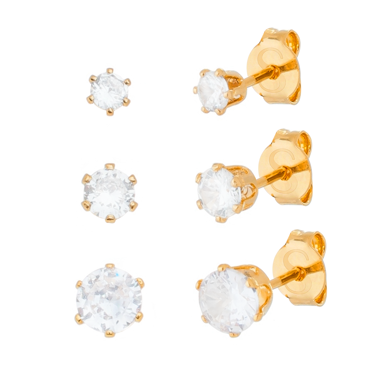 Trio Dourado Ponto de Luz em Zircônia Ouro 24K - Mabilan