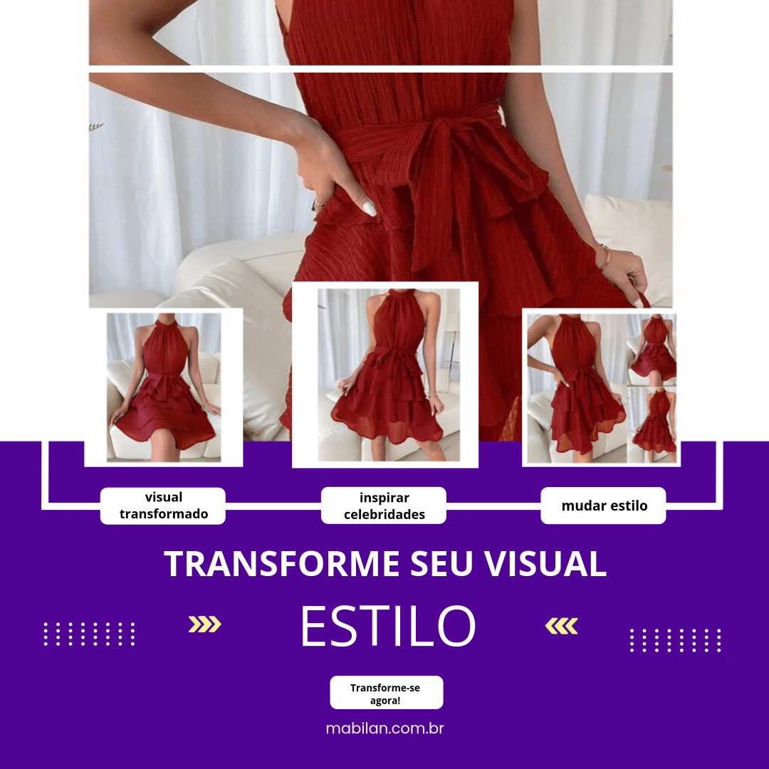 Vestido Feminino Casual Liso com Camada Dupla e Cinto - Mabilan