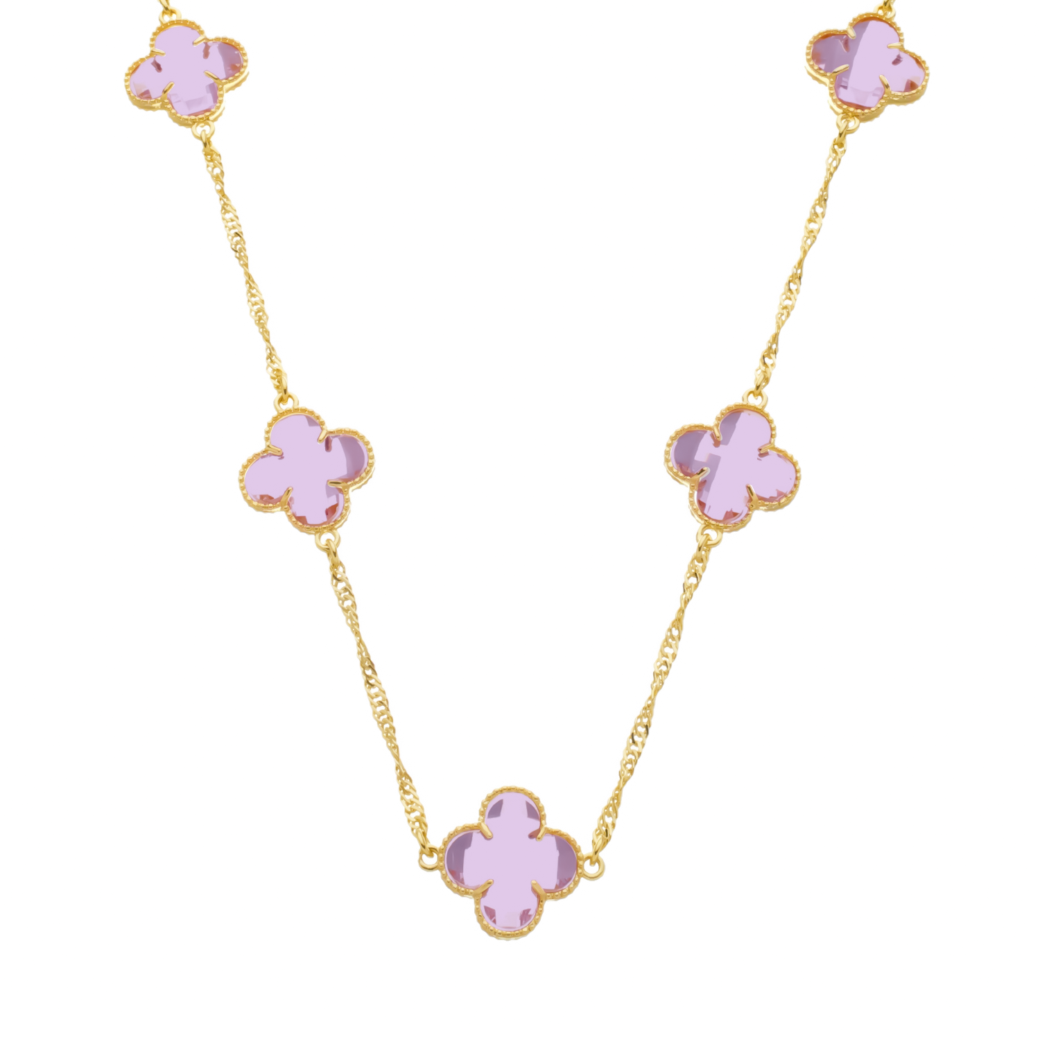 Colar Dourado 5 Trevos Rosa ouro 24K - Mabilan
