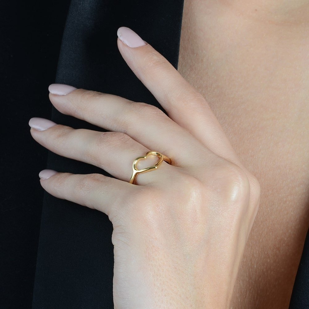 Anel Coração Dourado Mabilan + 2 Brincos 24K Grátis