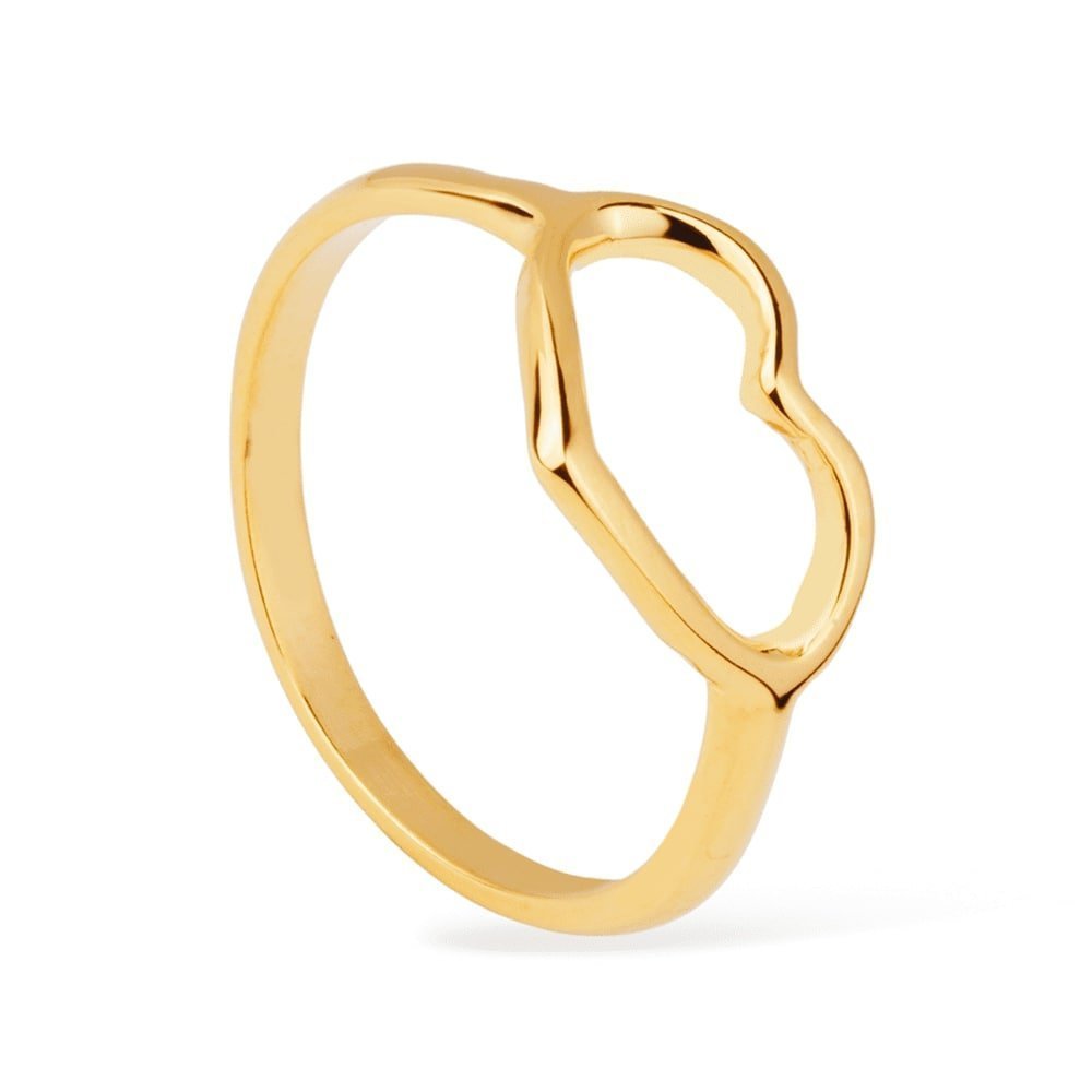 Anel Coração Dourado Mabilan + 2 Brincos 24K Grátis