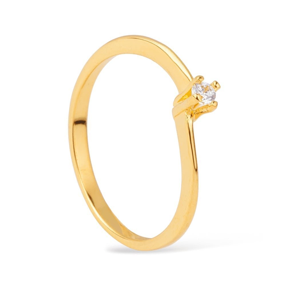 Anel Solitário Delicado Zircônia Mabilan + 2  Brincos 24K Grátis