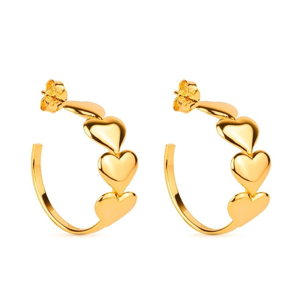 Brinco Dourado de Argola 4 Corações Ouro 24K - Mabilan