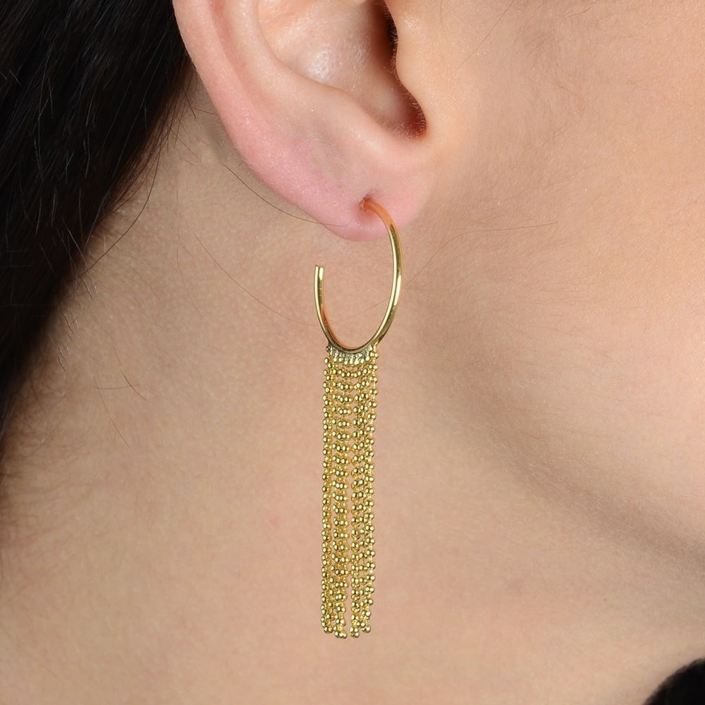 Brinco Dourado de Argola e Franja Ouro 24K -Mabilan
