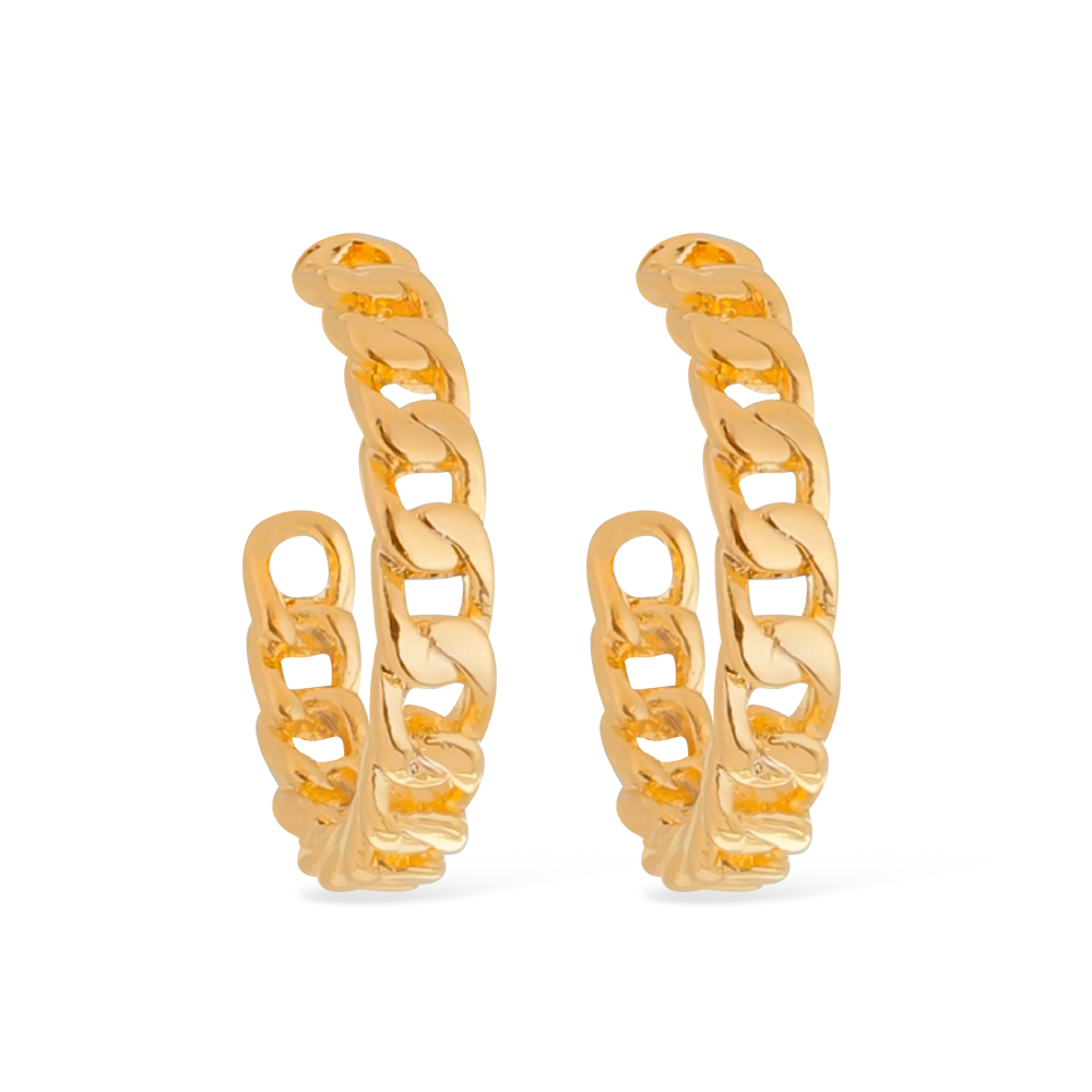 Brinco Dourado de Argola Formato Corrente Médio Ouro 24K - Mabilan
