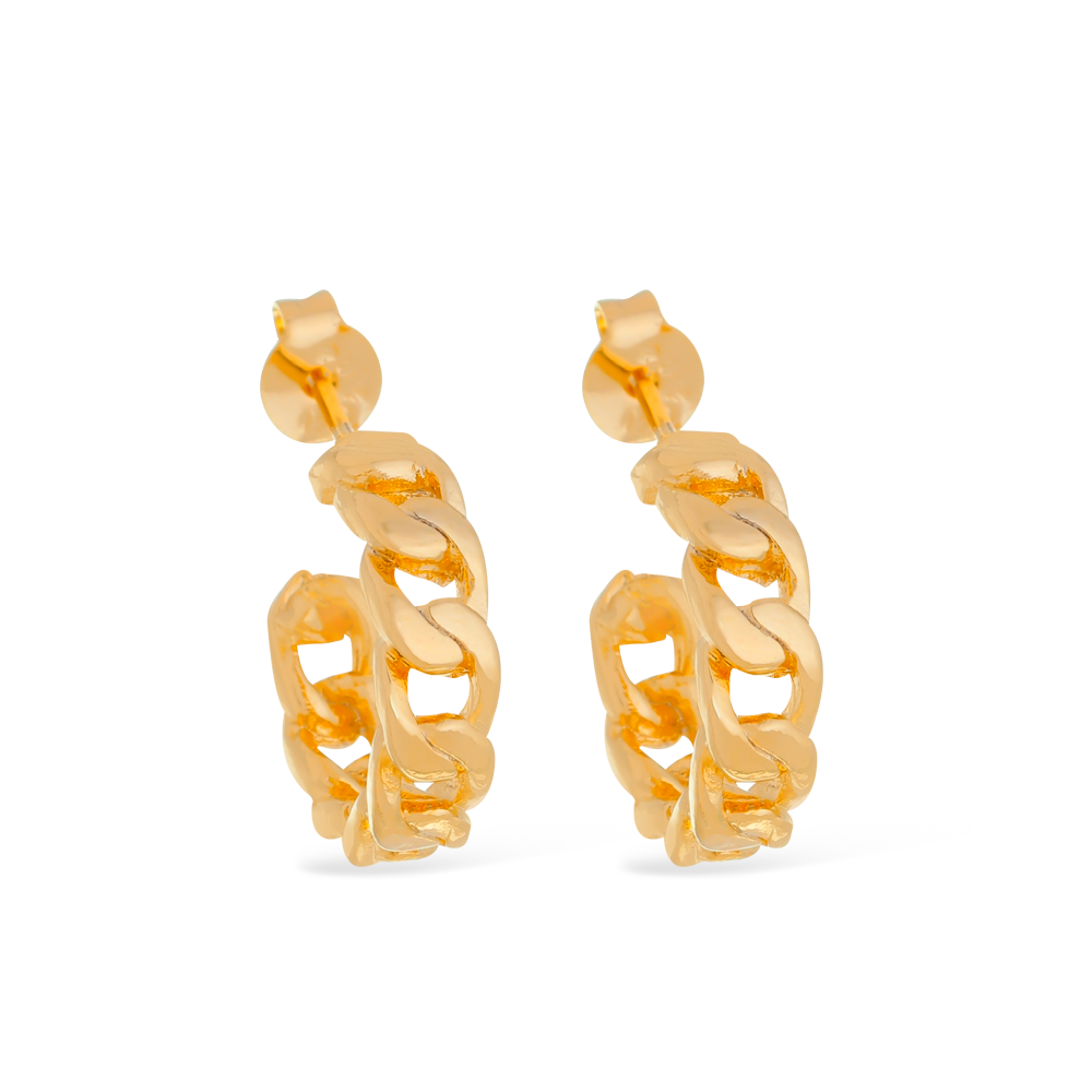 Brinco Dourado de Argola Formato Corrente Pequeno Ouro 24K _ Mabilan