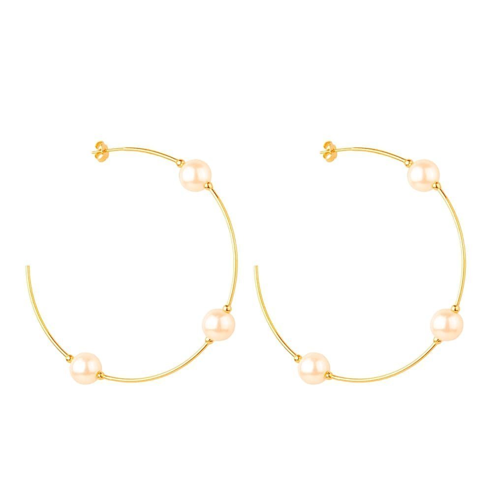Brinco Argola Grande Pérolas 24K Mabilan + Promoção: 3 por 2