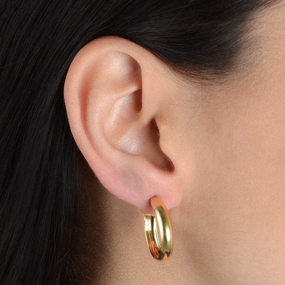 Brinco Dourado de Argola Média Lisa Ouro 24K - Mabilan