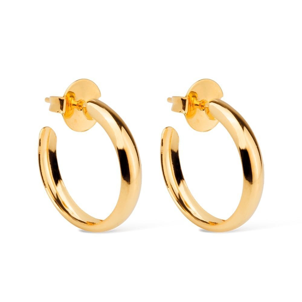 Brinco Dourado de Argola Média Lisa Ouro 24K - Mabilan