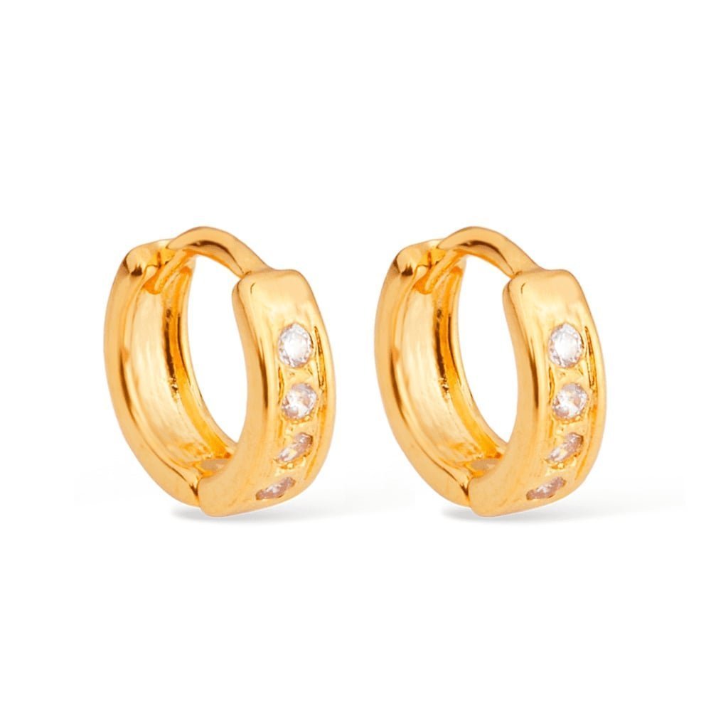 Brinco Dourado de Argolinha com Pedras de Zircônia Ouro 24 K -Mabilan