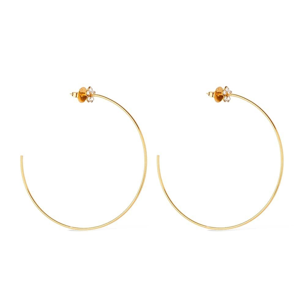 Brinco Dourado Grande de Argola com Detalhe de Flor em Strass Ouro 24K -Mabilan