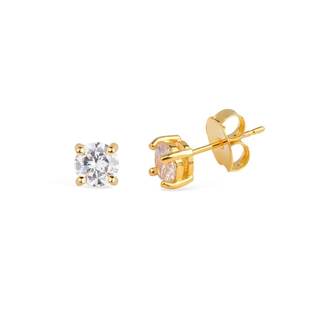 Brinco Dourado Ponto de Luz em Zircônia ouro 24K -Mabilan