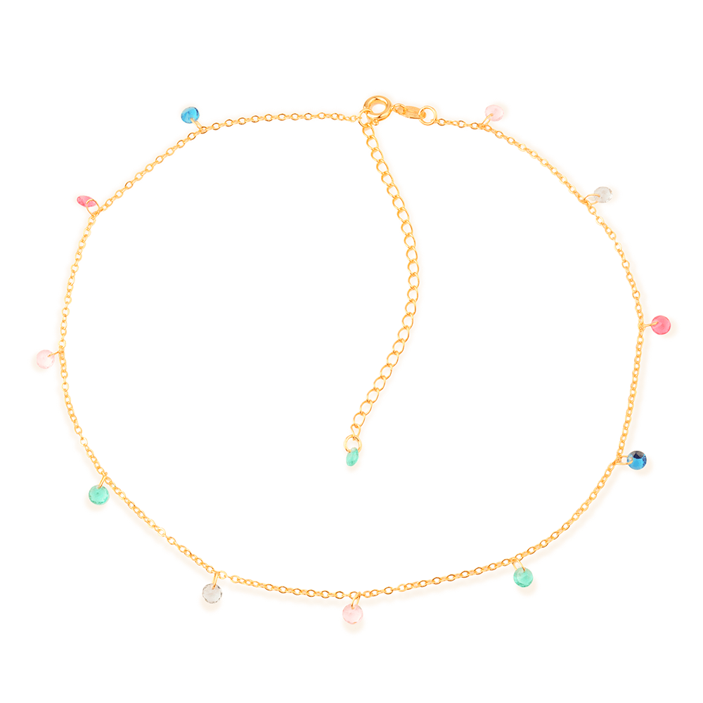 Colar Dourado Chocker Pontos de Luz Coloridos Cristais 24K - Mabilan