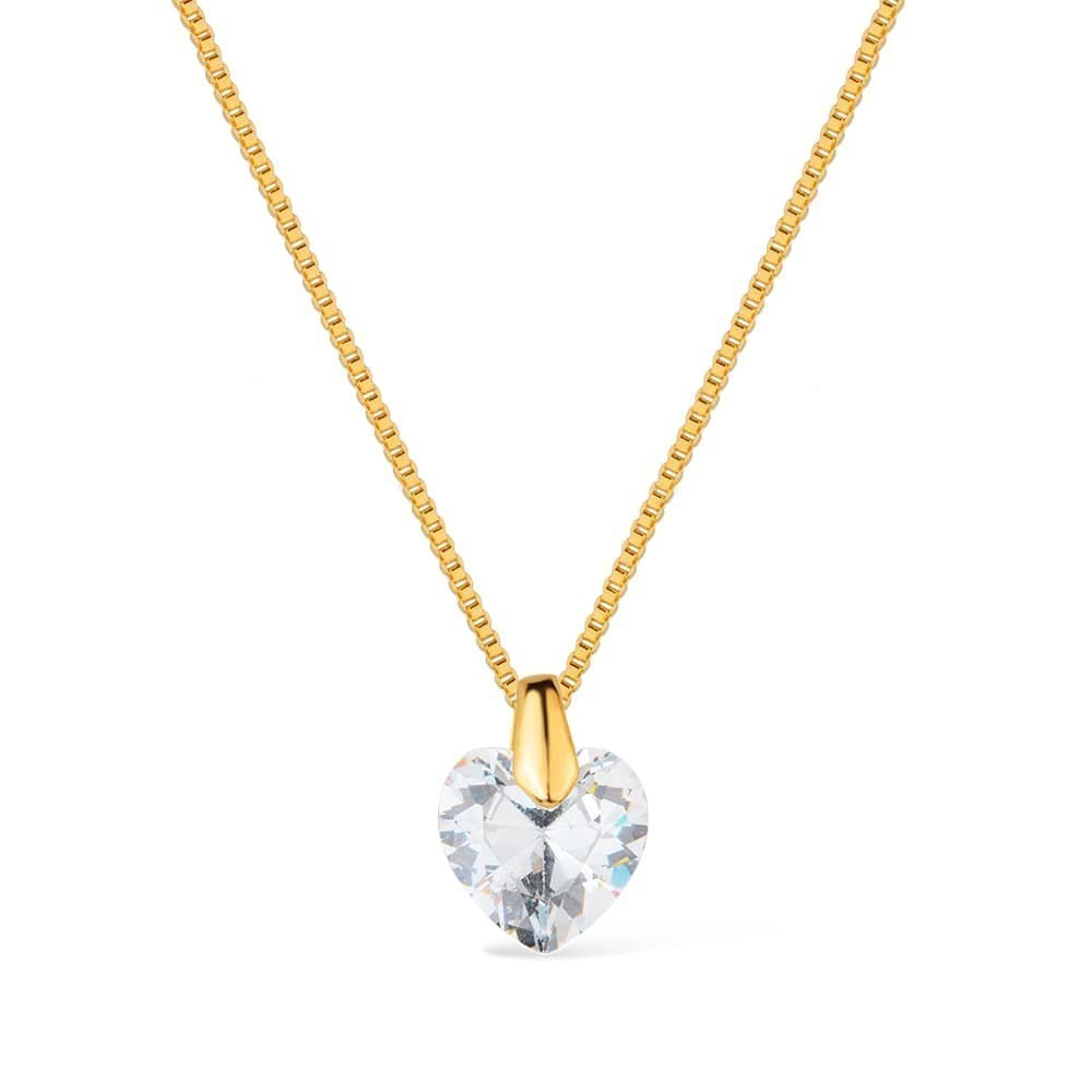Colar Dourado de Coração em Cristal Ouro 24K - Mabilan