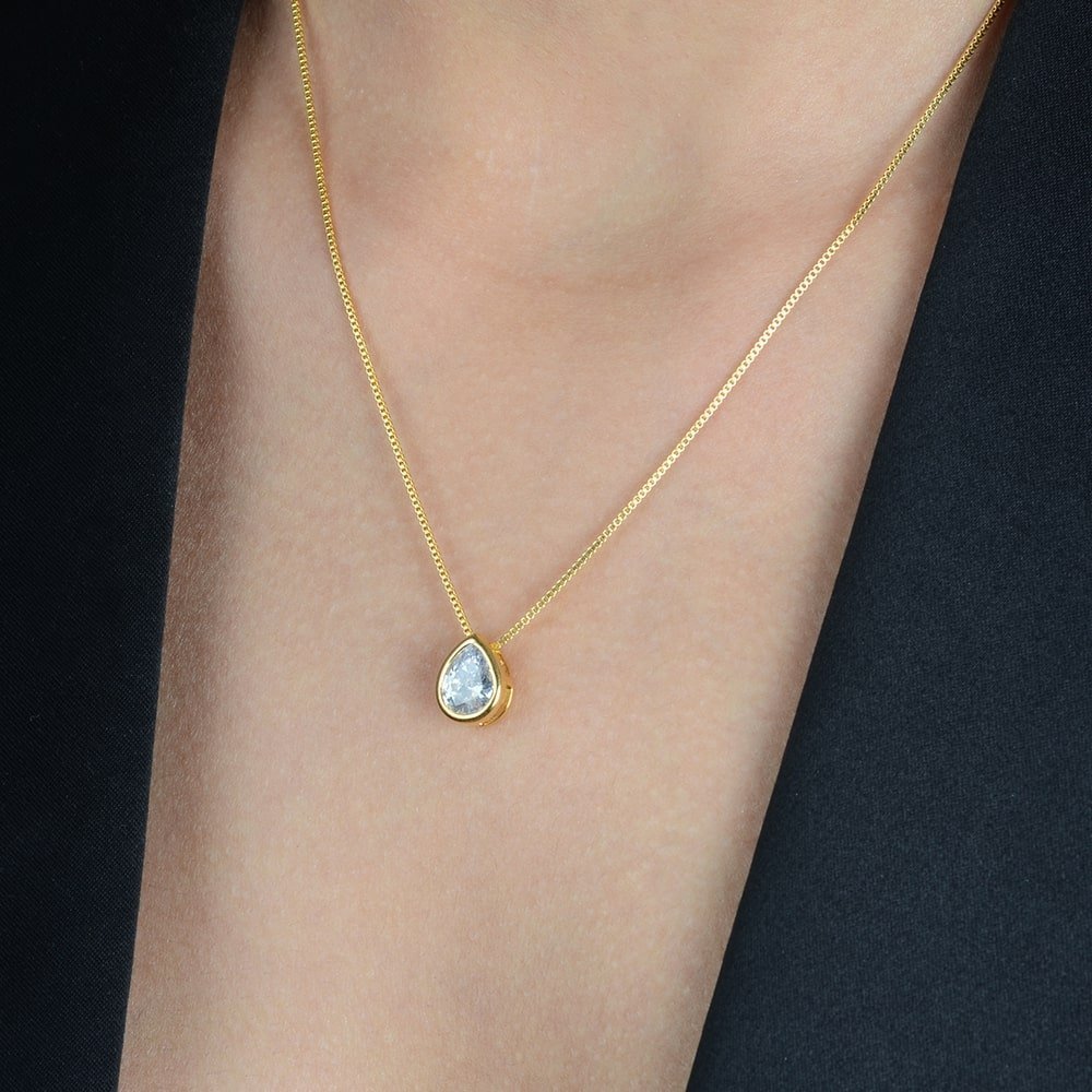 Colar Dourado de Gota em Zircônia Ouro 24K - Mabilan