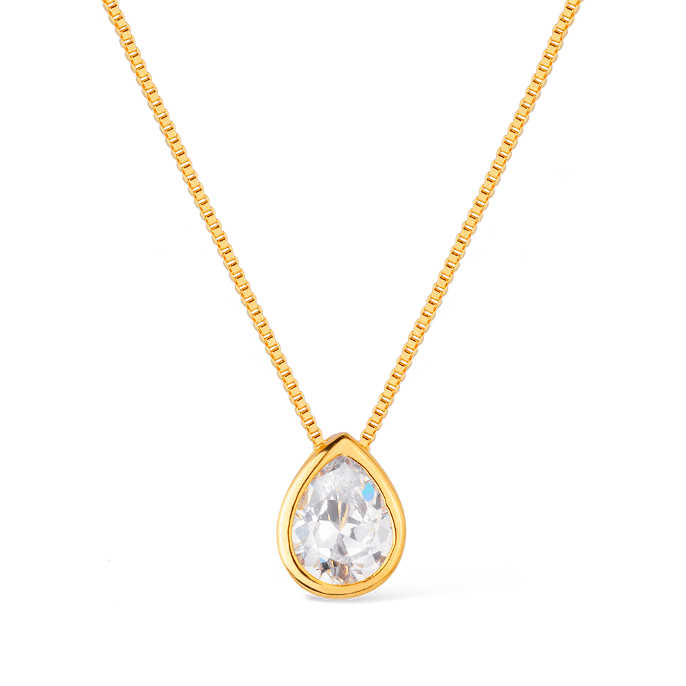 Colar Dourado de Gota em Zircônia Ouro 24K - Mabilan