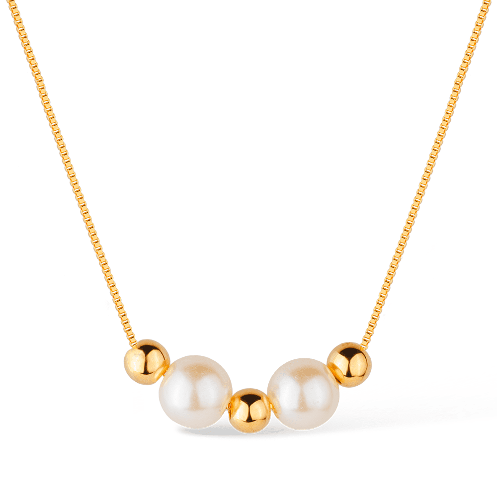 Colar Dourado de Pérolas e Esferas Ouro 24K - Mabilan
