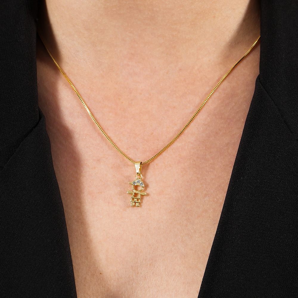 Colar Dourado Filho com Zircônia Ouro 24K - Mabilan