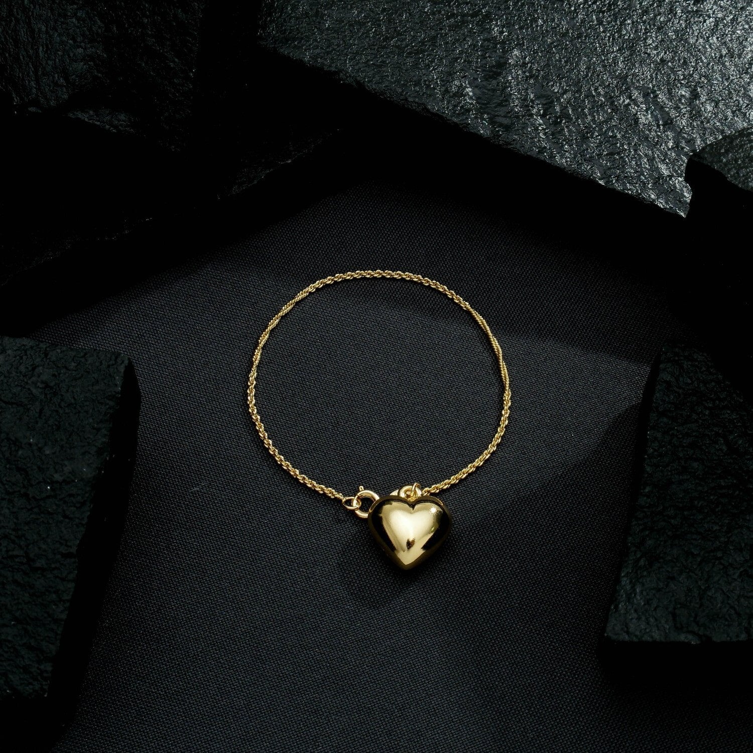 Pulseira Dourada de Cordão Baiano com Coração Ouro 24K- Mabilan