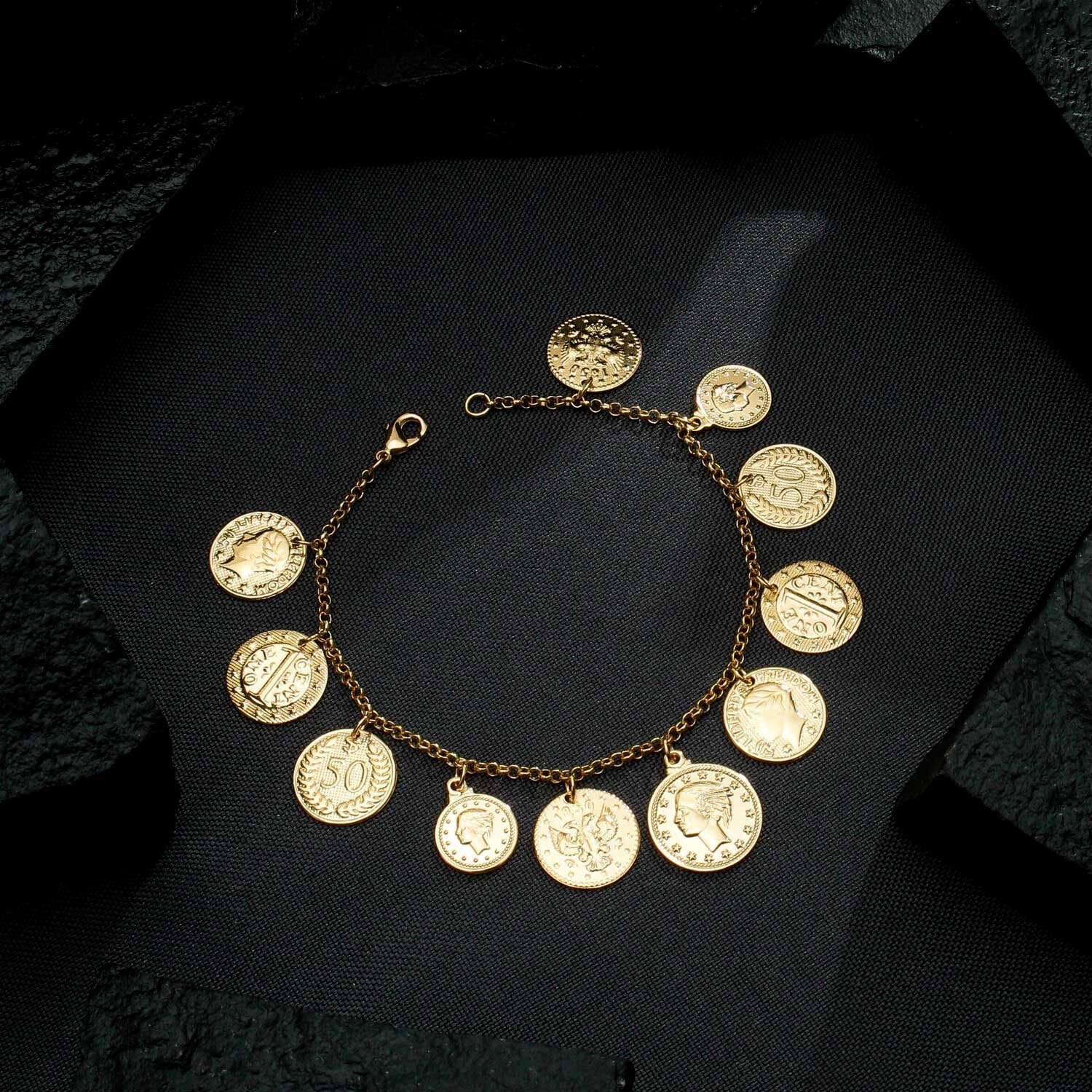 Pulseira Dourada de Moedas Antigas Ouro 24K - Mabilan