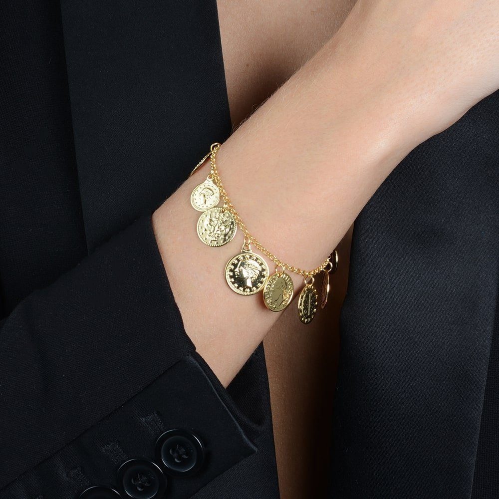 Pulseira Dourada de Moedas Antigas Ouro 24K - Mabilan