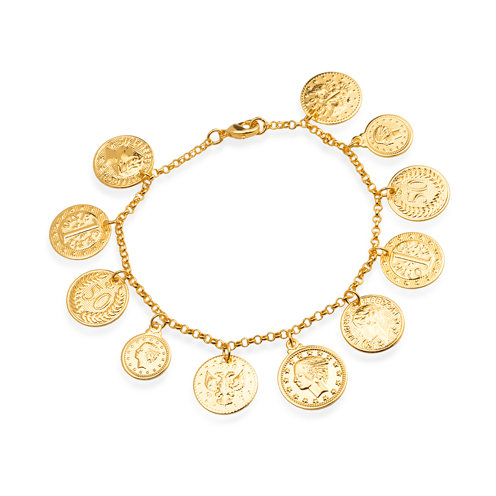 Pulseira Dourada de Moedas Antigas Ouro 24K - Mabilan