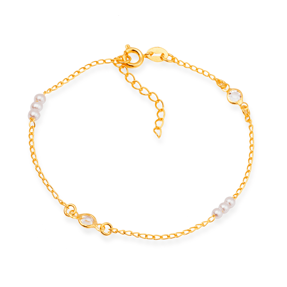 Pulseira Dourada de Pérolas com Ponto de Luz Ouro 24K- Mabilan