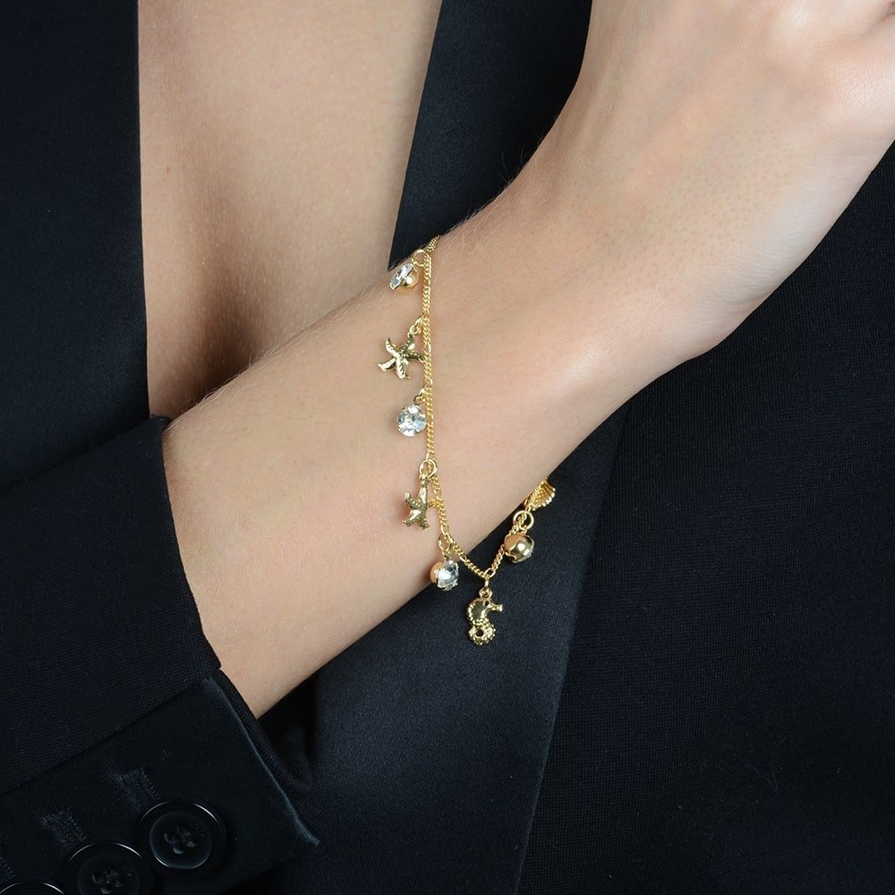 Pulseira Dourada Fundo do Mar e Ponto de Luz Ouro 24K - Mabilan