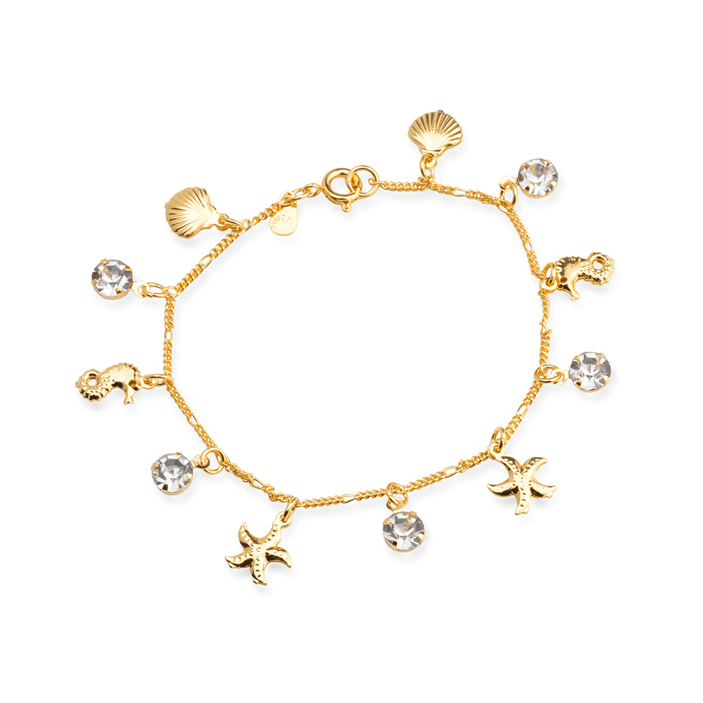 Pulseira Dourada Fundo do Mar e Ponto de Luz Ouro 24K - Mabilan